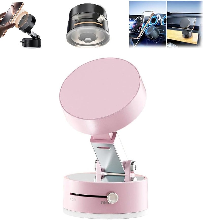 Oudvaker Foldable Magnetic Vacuum Phone Holder, 360° Electric Suction Car Mount, Double-Sided Swivel Stand for Car, Mirror, Gym, Kitchen, Hands-Free Portable Phone Holder (Pink) - Image 1